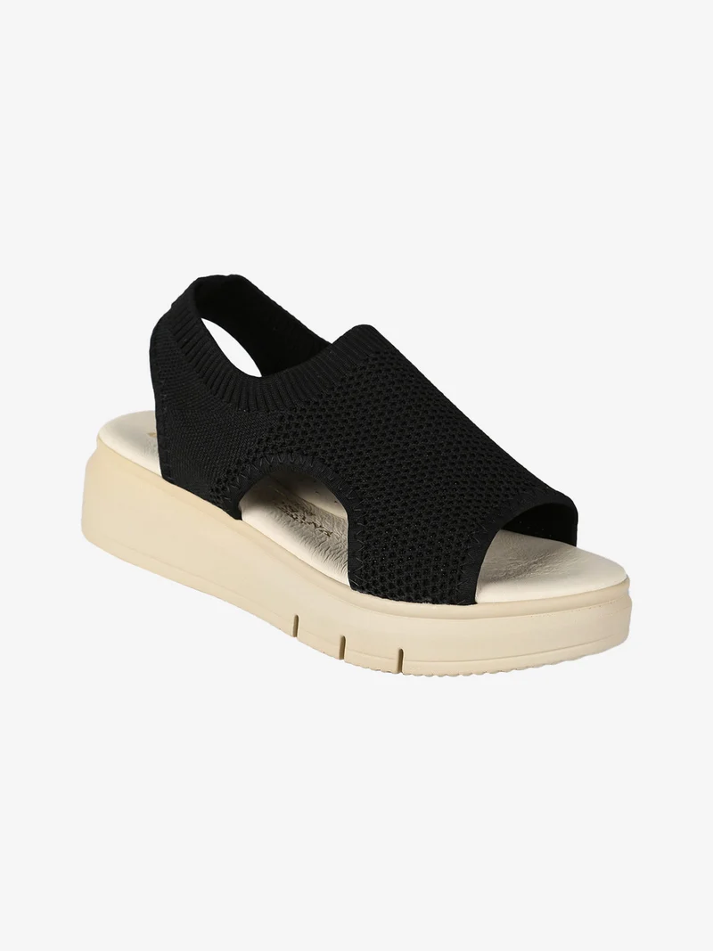 Sandali donna in tessuto con platform - nero