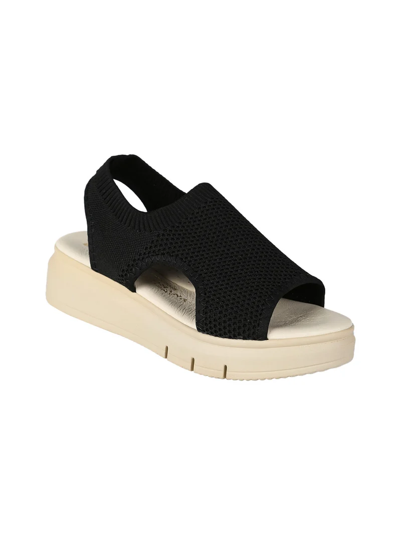 Sandali donna in tessuto con platform - nero