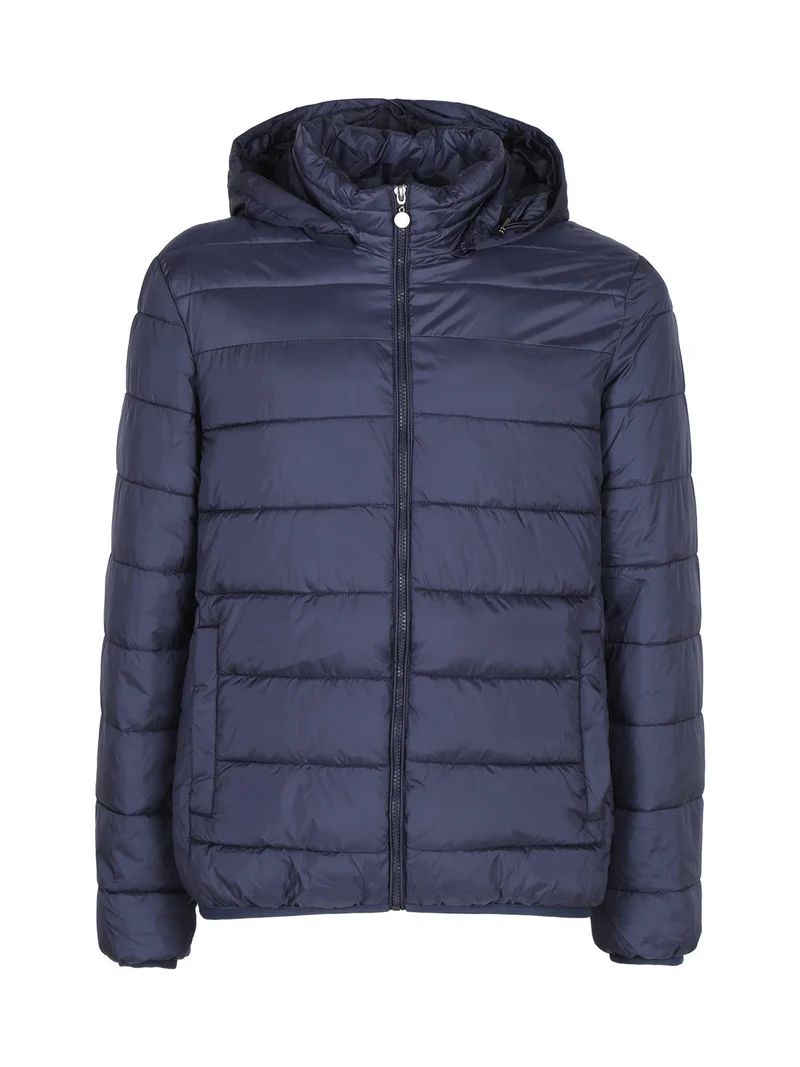 Piumino da uomo con cappuccio e zip - blu scuro