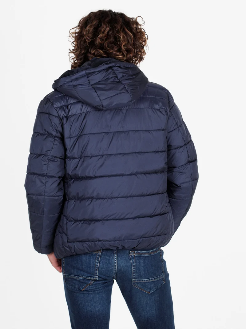 Piumino da uomo con cappuccio e zip - blu scuro