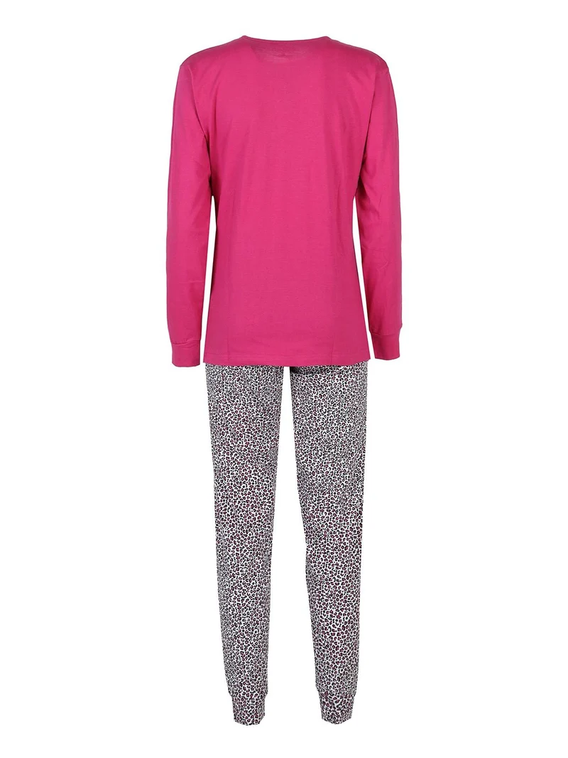Pigiama lungo donna con pantaloni leopardati - fucsia