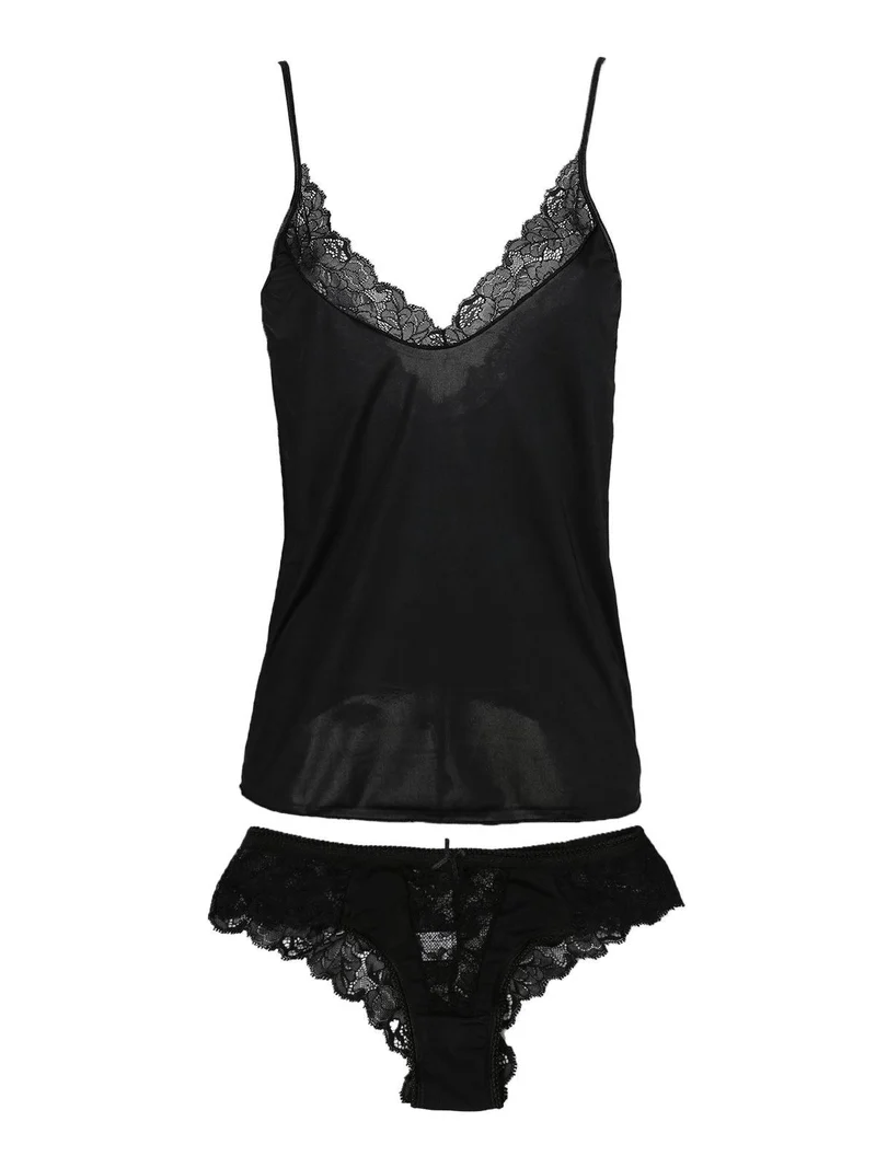 Coordinato intimo Top con pizzo + brasiliana - nero