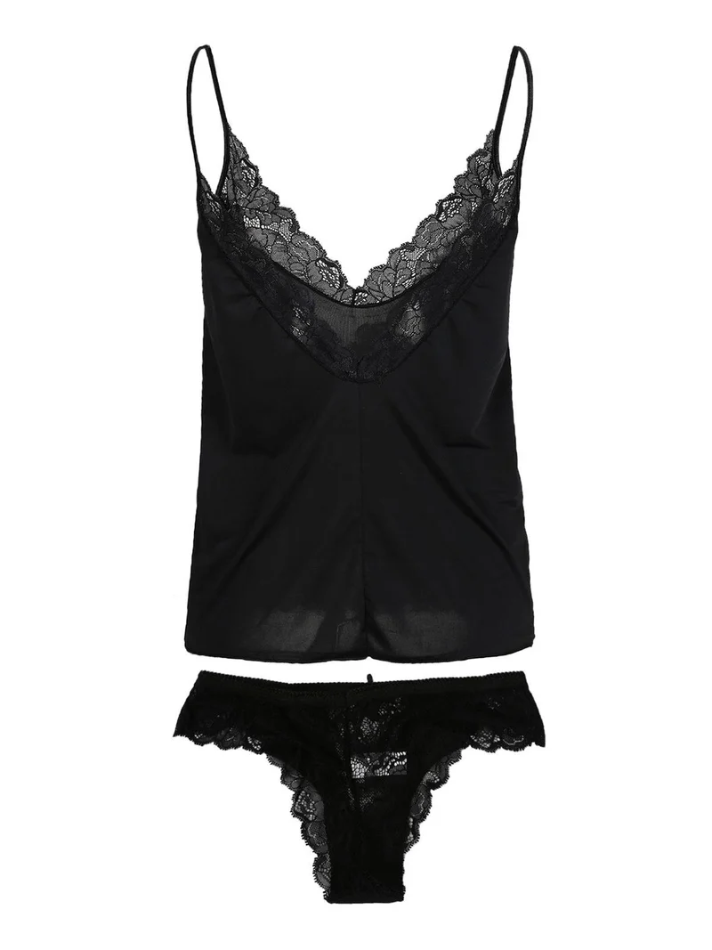 Coordinato intimo Top con pizzo + brasiliana - nero