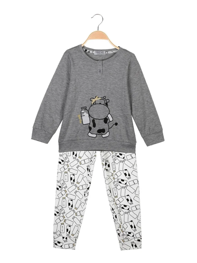 Pigiama in cotone con disegno - grigio