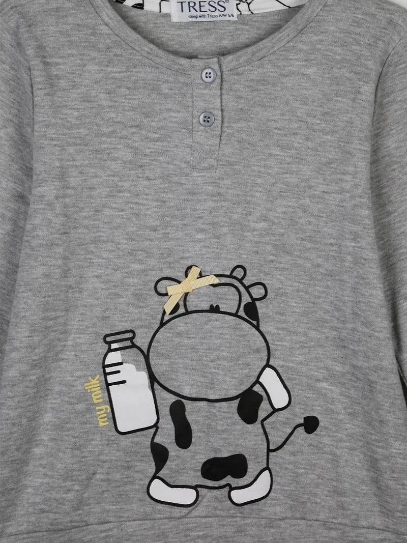 Pigiama in cotone con disegno - grigio