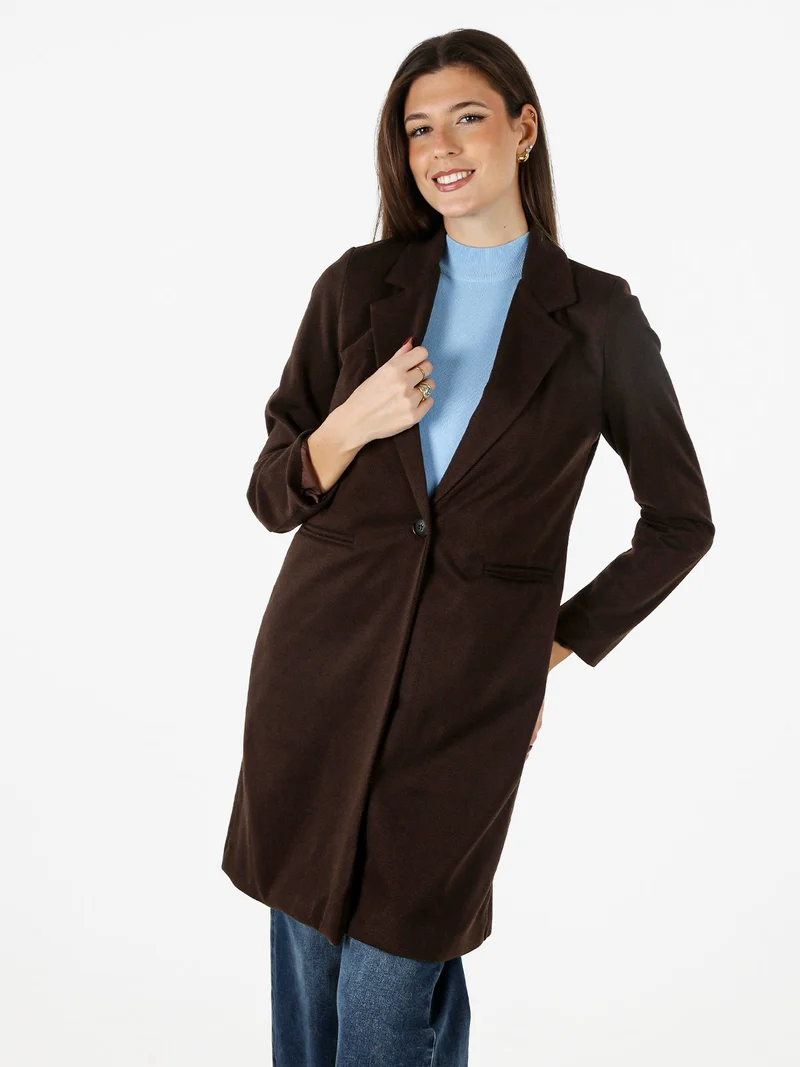 Cappotto donna spigato in simil lana - moro