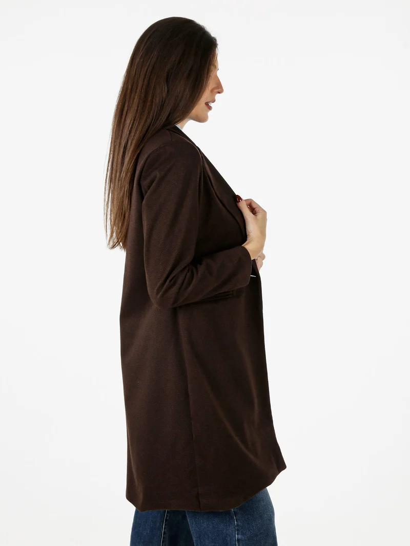 Cappotto donna spigato in simil lana - moro