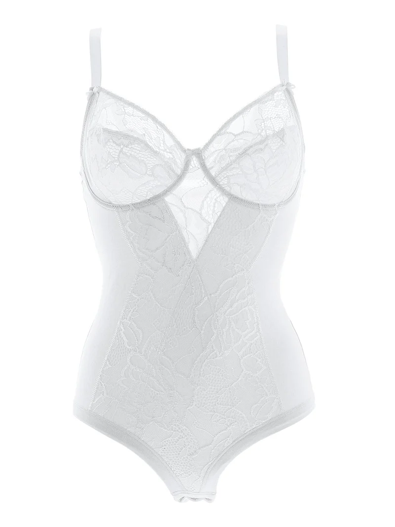 CD521C Body donna in pizzo con ferretto coppa C - bianco