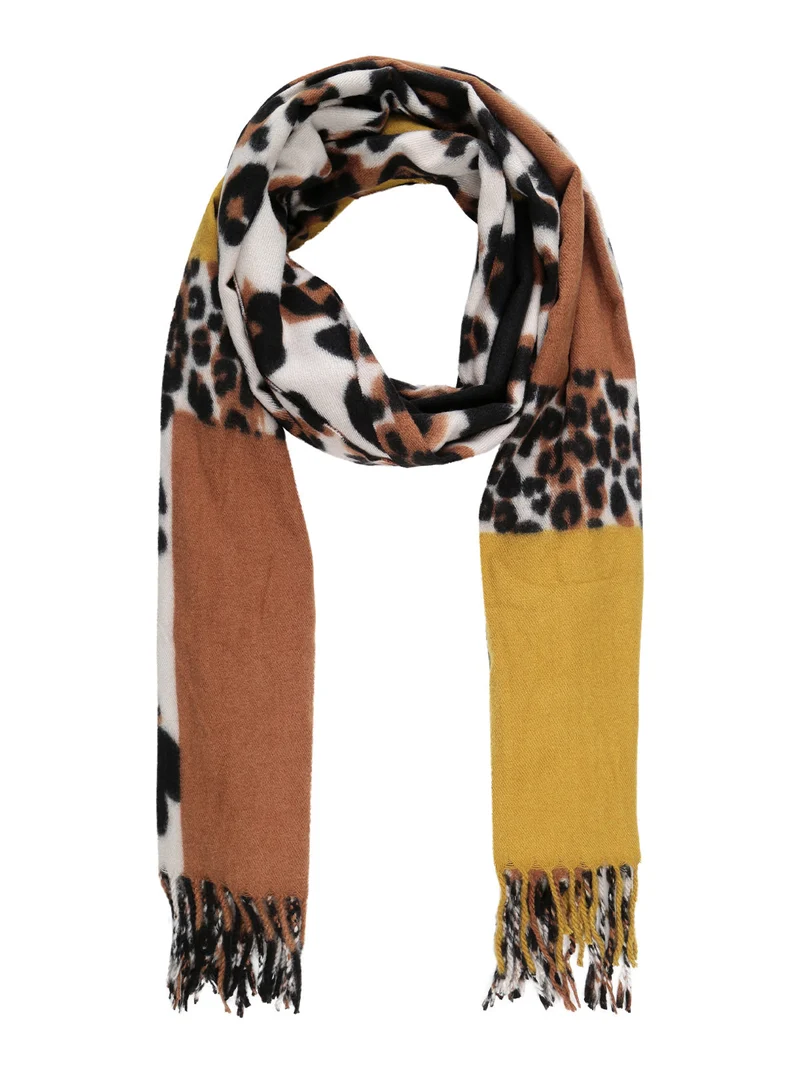 Sciarpa donna animalier con frange - senape