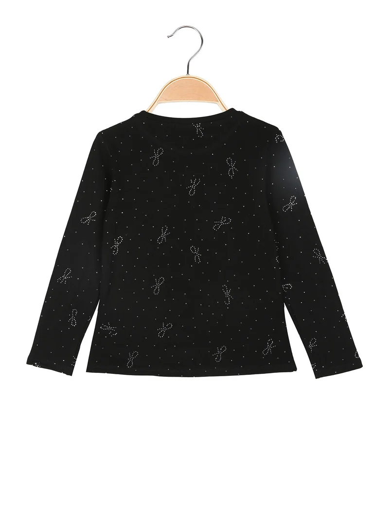 T-shirt da bambina a maniche lunghe con borchie - nero