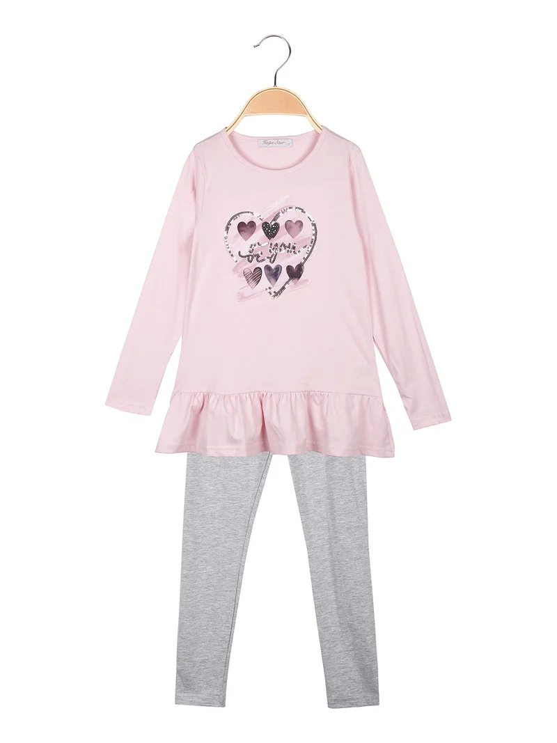 Completo da bambina 2 pezzi con finale a volant - rosa