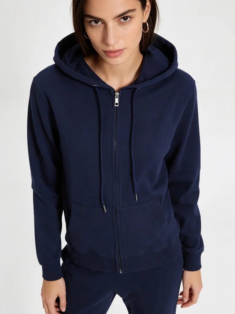 Felpa da donna con cappuccio e zip intera - blu scuro