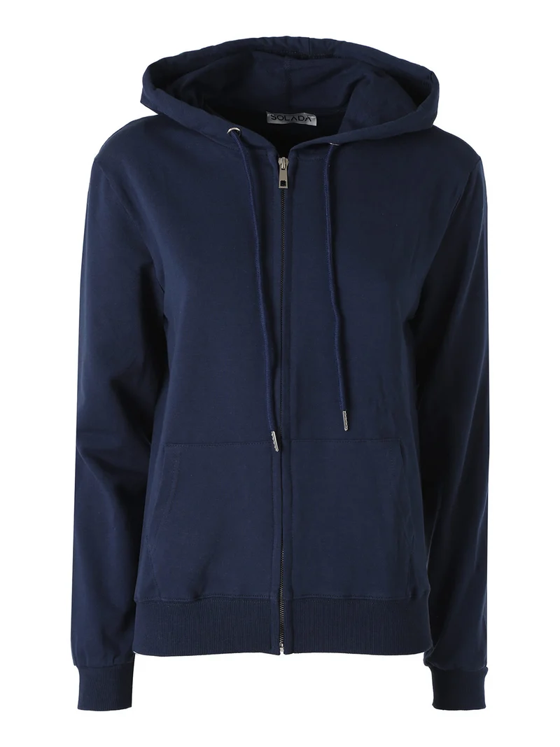Felpa da donna con cappuccio e zip intera - blu scuro