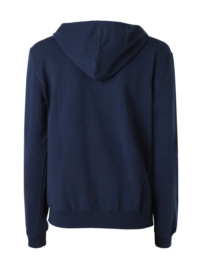 Felpa da donna con cappuccio e zip intera - blu scuro