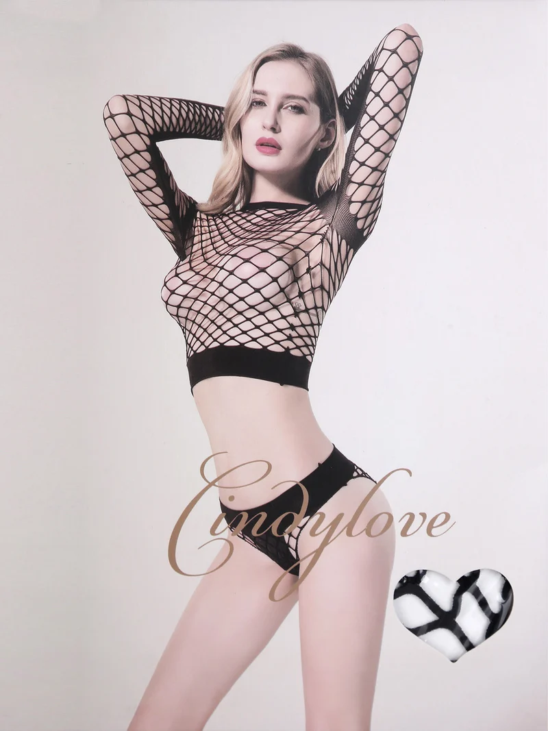 Completo sexy 2 pezzi a rete - nero