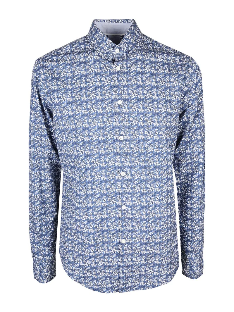 Camicia uomo fiorata a maniche lunghe semi slim fit - blu