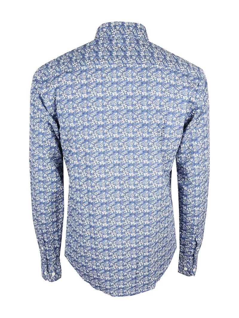Camicia uomo fiorata a maniche lunghe semi slim fit - blu