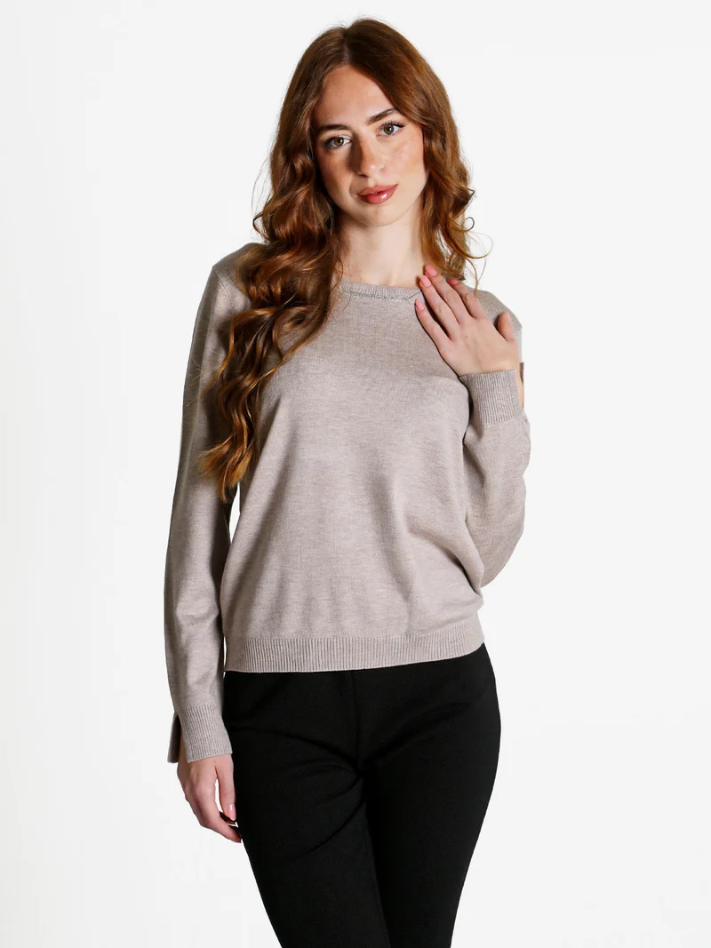 Maglia donna con girocollo decorato - sabbia