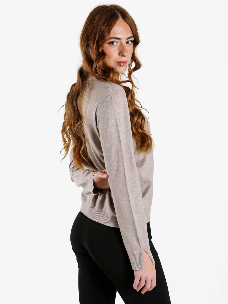 Maglia donna con girocollo decorato - sabbia