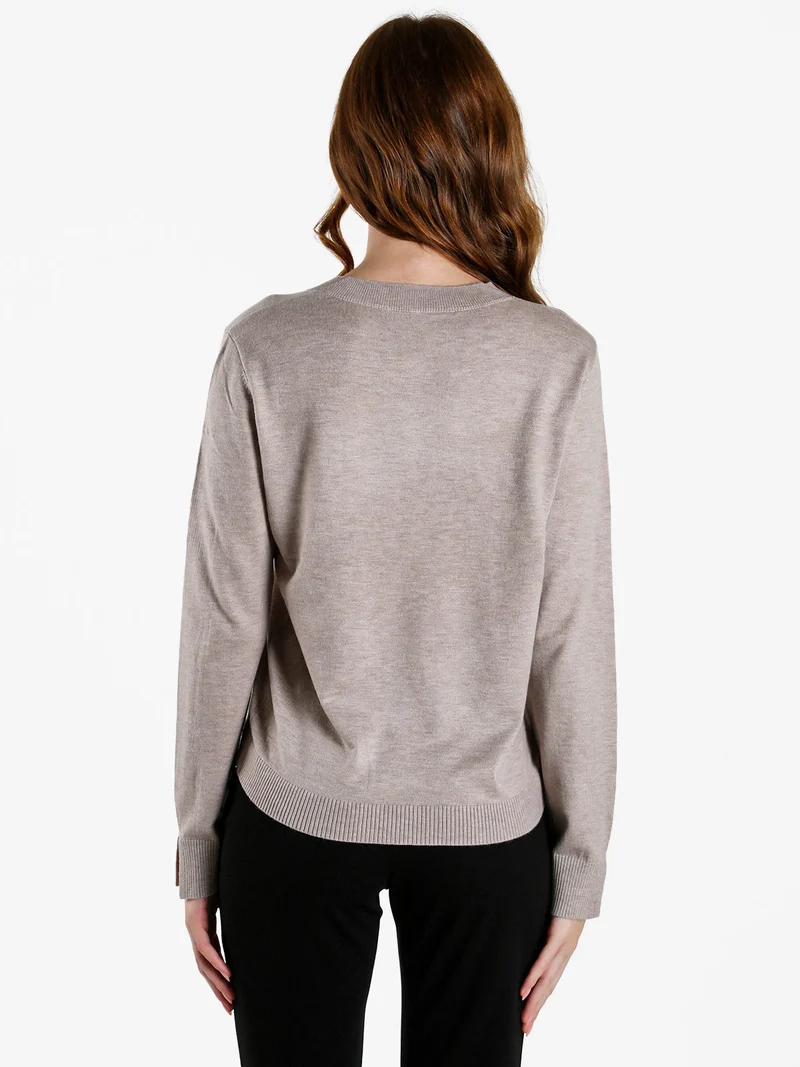 Maglia donna con girocollo decorato - sabbia