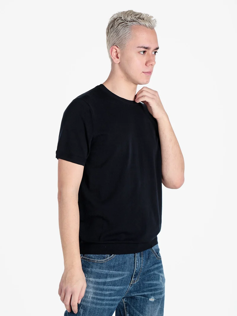 T-shirt girocollo da uomo in maglia - blu scuro