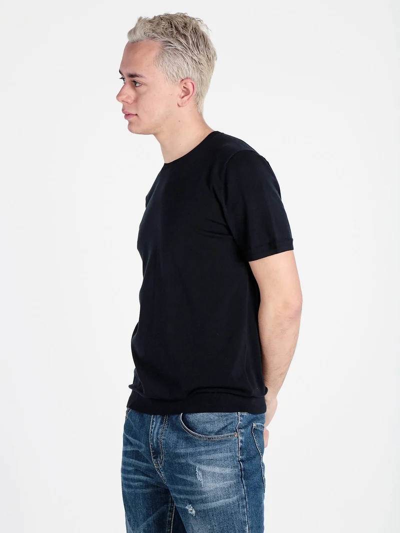 T-shirt girocollo da uomo in maglia - blu scuro