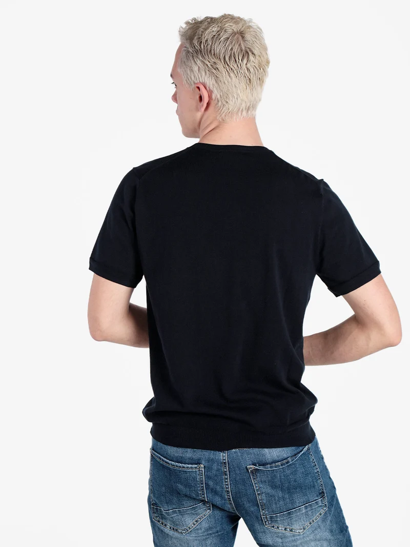 T-shirt girocollo da uomo in maglia - blu scuro