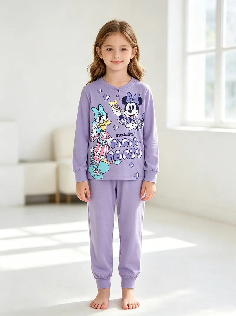 Minnie pigiama lungo da bambina in cotone - lilla