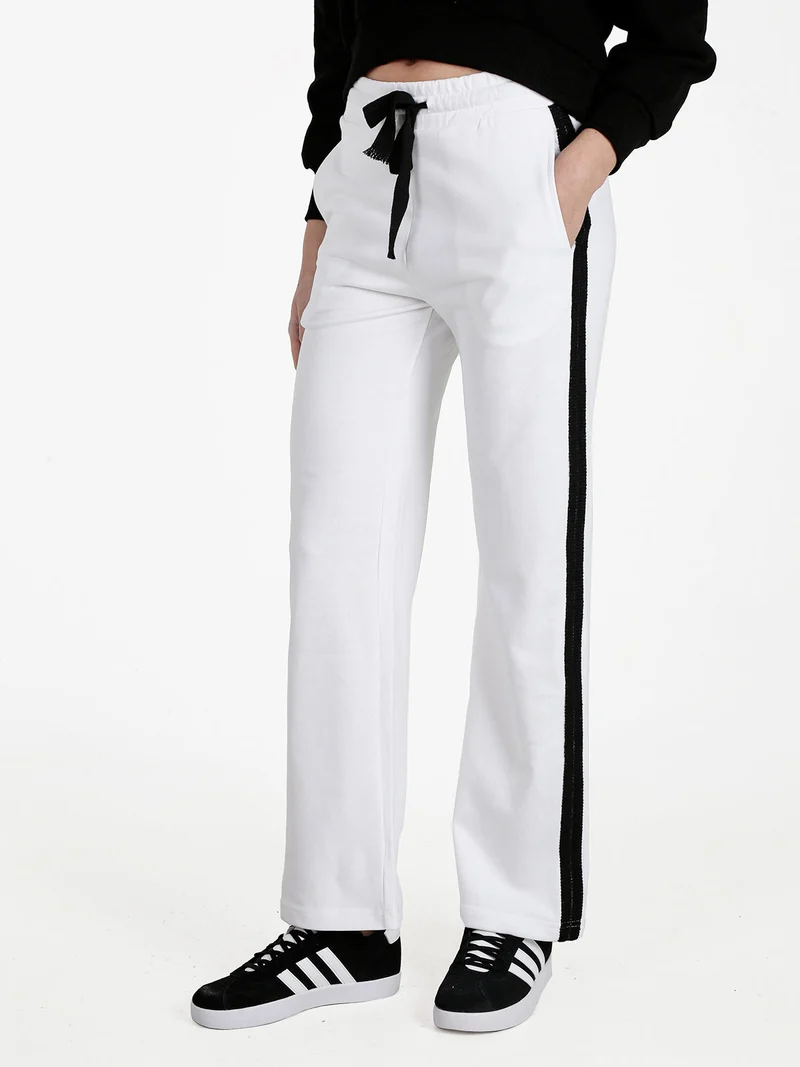 Pantaloni donna in felpa con coulisse - bianco