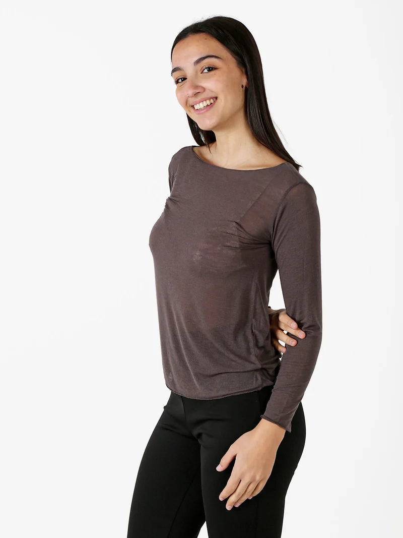 Maglia donna in misto cashmere a maniche lunghe - moro