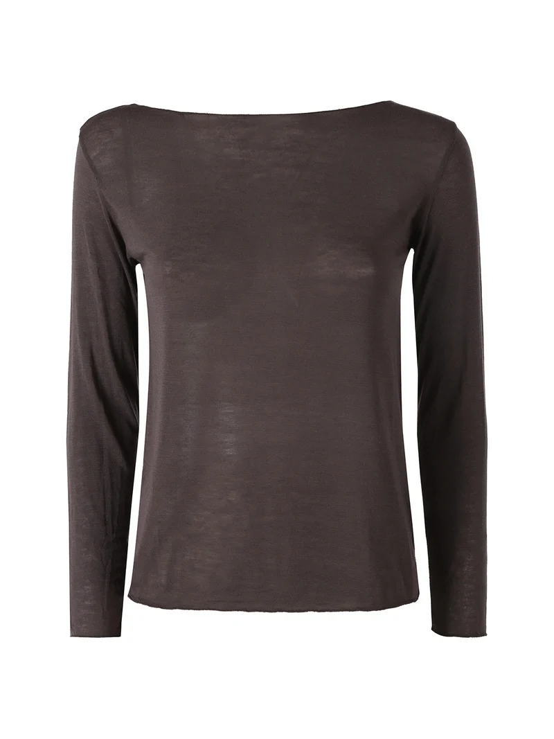 Maglia donna in misto cashmere a maniche lunghe - moro