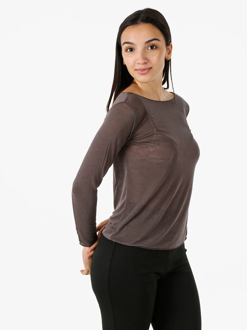 Maglia donna in misto cashmere a maniche lunghe - moro