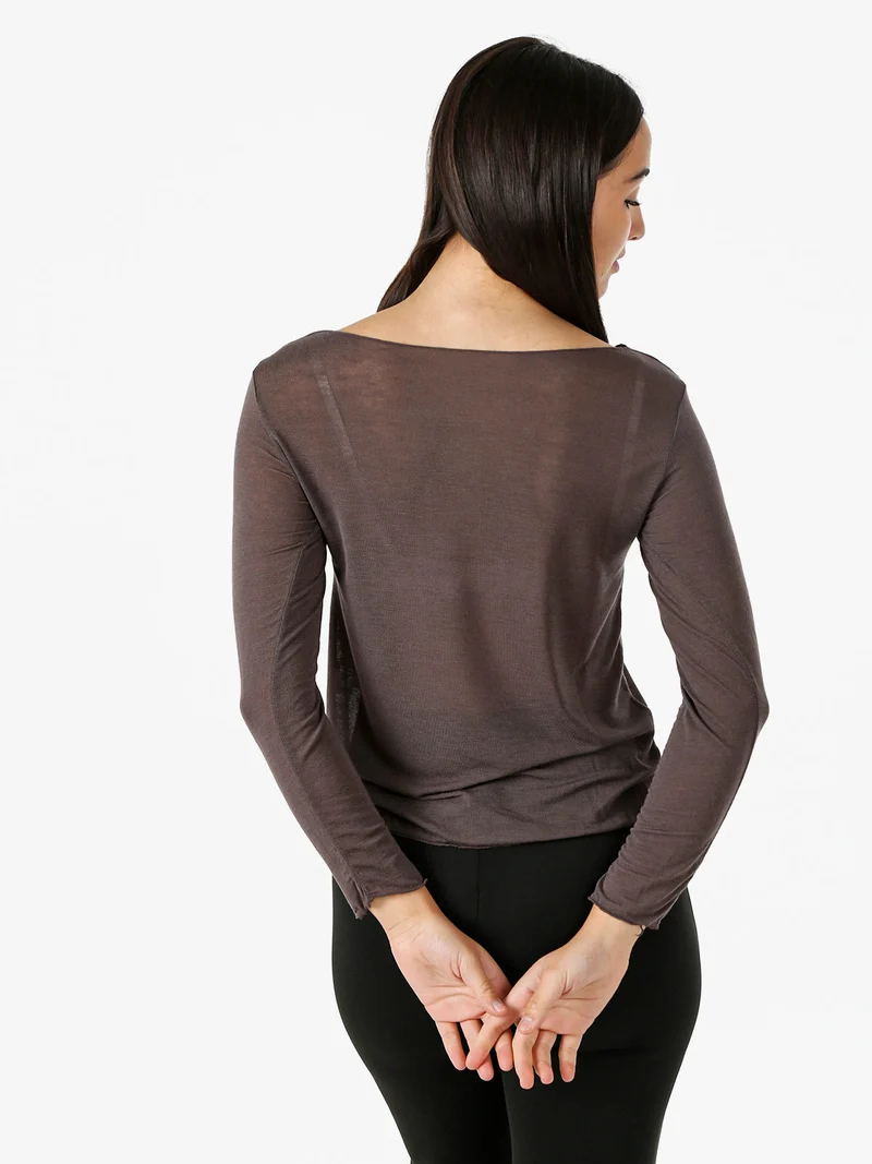 Maglia donna in misto cashmere a maniche lunghe - moro