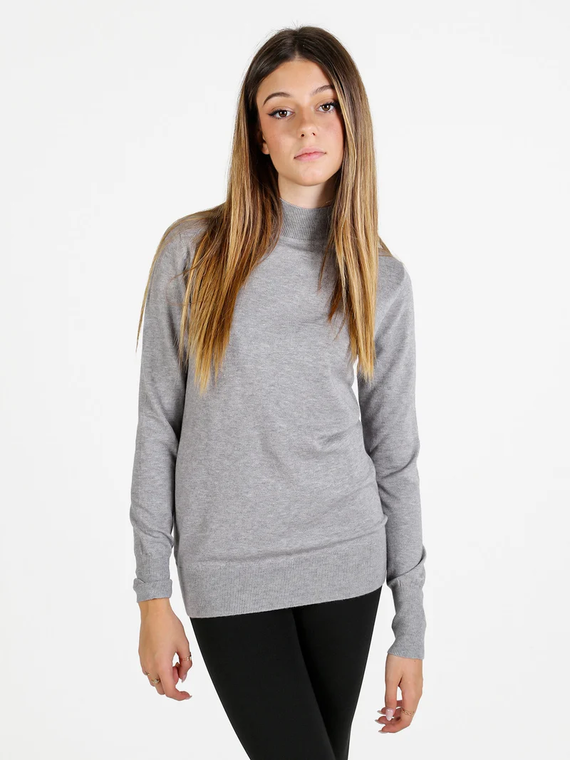 Pullover donna lupetto in maglia - grigio