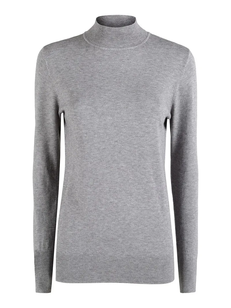 Pullover donna lupetto in maglia - grigio