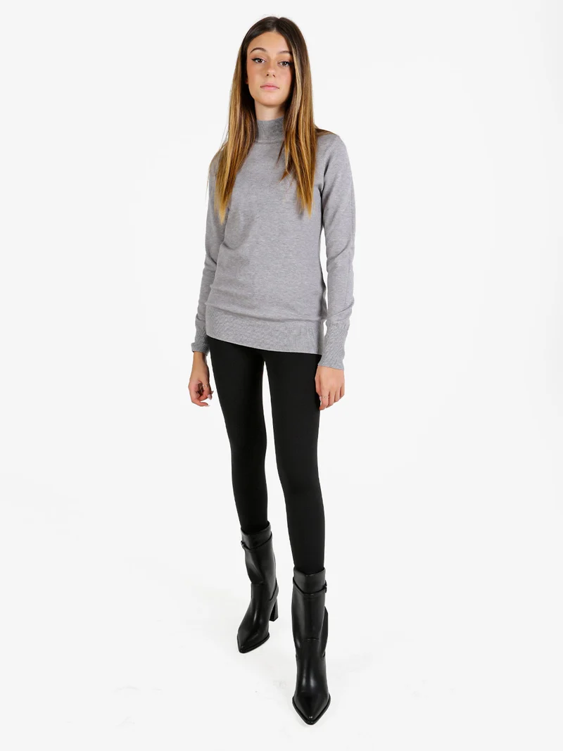 Pullover donna lupetto in maglia - grigio