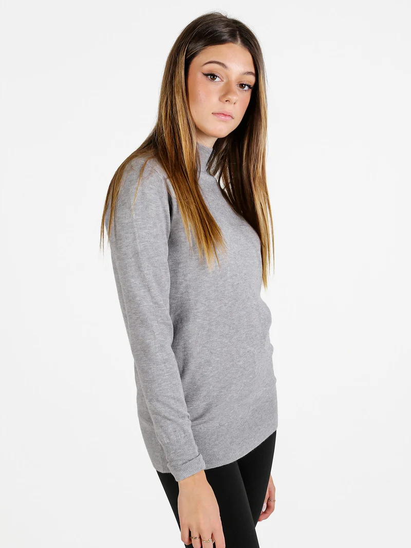 Pullover donna lupetto in maglia - grigio