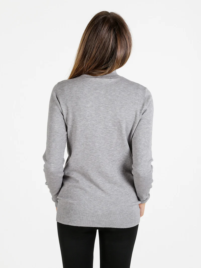 Pullover donna lupetto in maglia - grigio