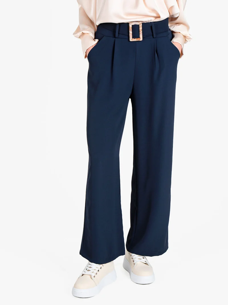 Pantaloni donna a palazzo con cintura - blu scuro
