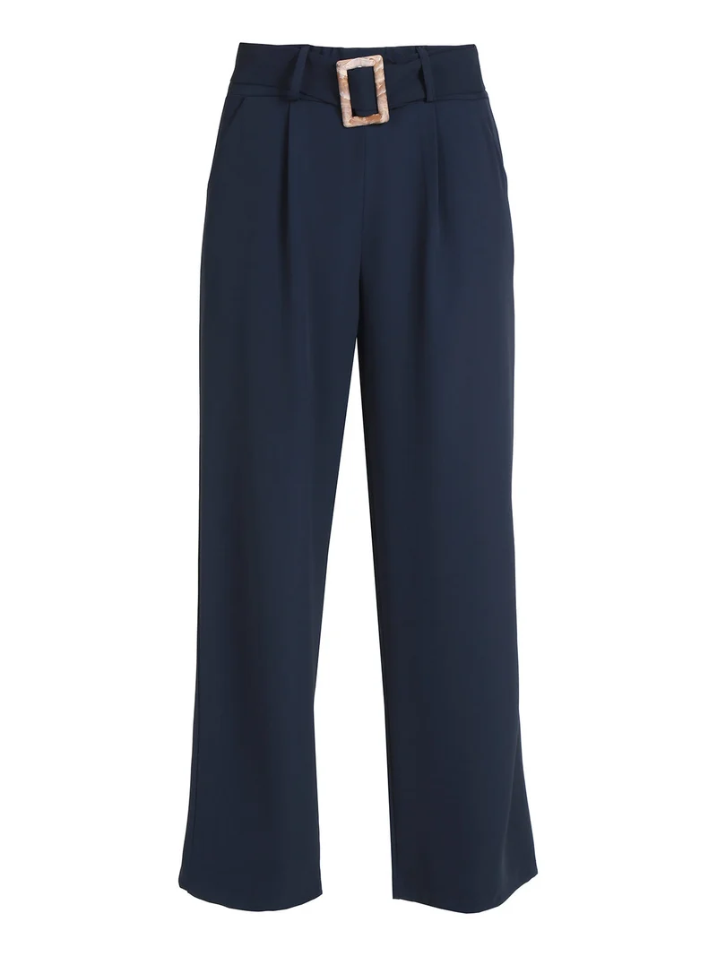 Pantaloni donna a palazzo con cintura - blu scuro