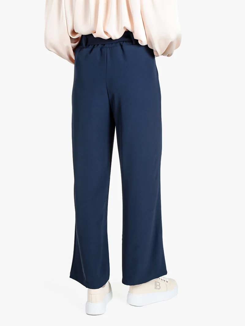 Pantaloni donna a palazzo con cintura - blu scuro