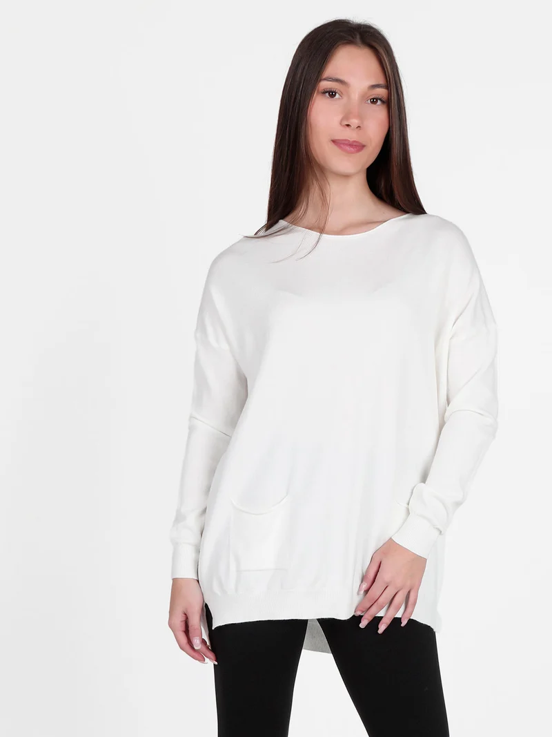 Maglia donna con taschini - bianco