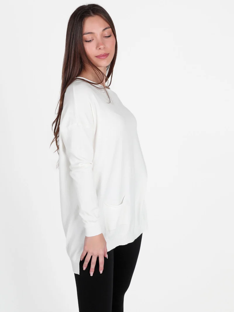 Maglia donna con taschini - bianco