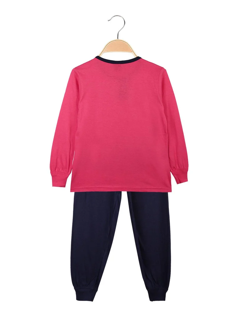 Pigiama lungo da bambina in cotone Elsa e Anna - fucsia