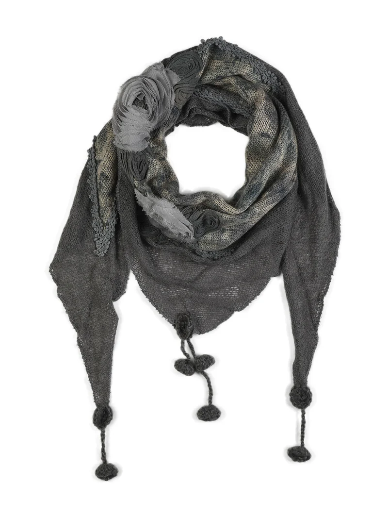 Sciarpa triangolare con fiori - grigio