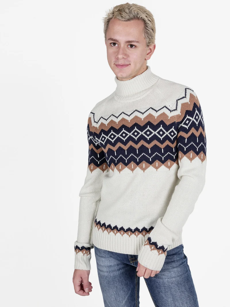 Maglione dolcevita da uomo in misto lana - beige
