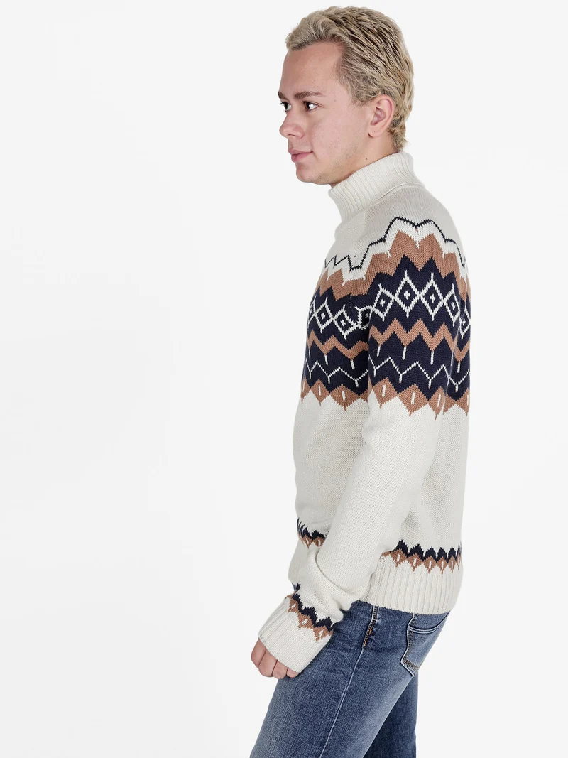 Maglione dolcevita da uomo in misto lana - beige