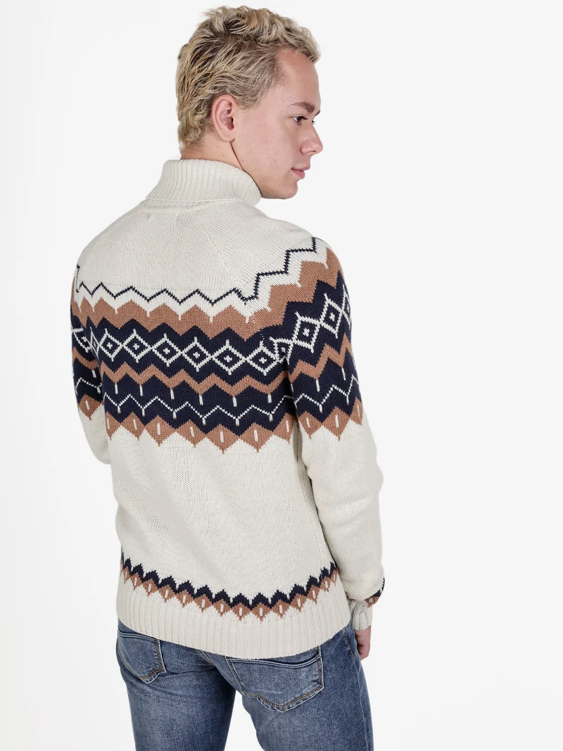 Maglione dolcevita da uomo in misto lana - beige