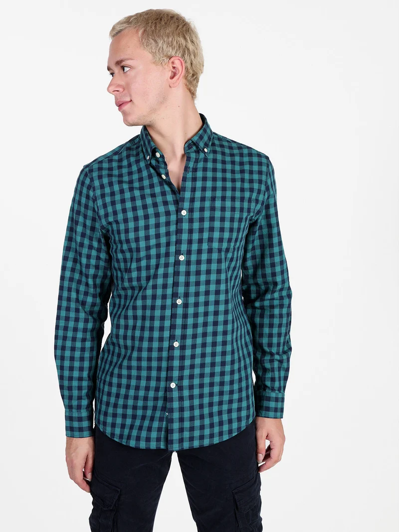 Camicia uomo a quadri in cotone a maniche lunghe - verde
