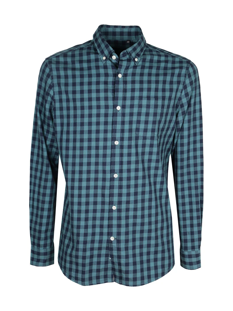 Camicia uomo a quadri in cotone a maniche lunghe - verde